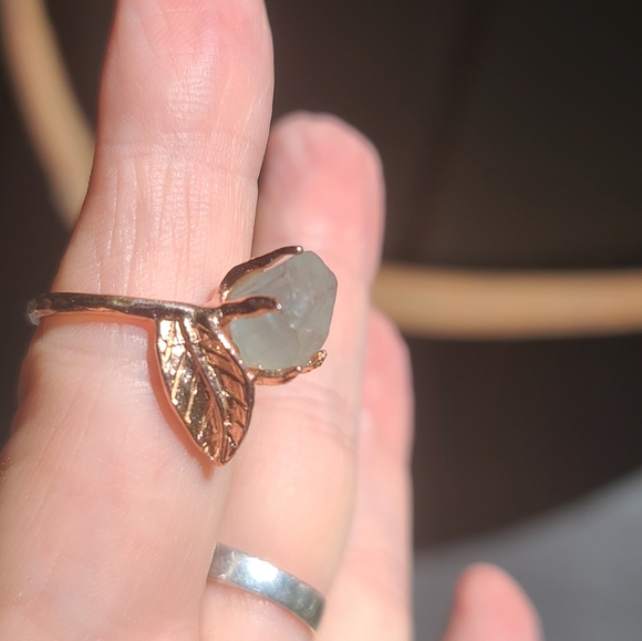 Aquamarine RAW 4k nugget sterling & 24k Rosegold ring sz6.5 - Picture 6 of 7